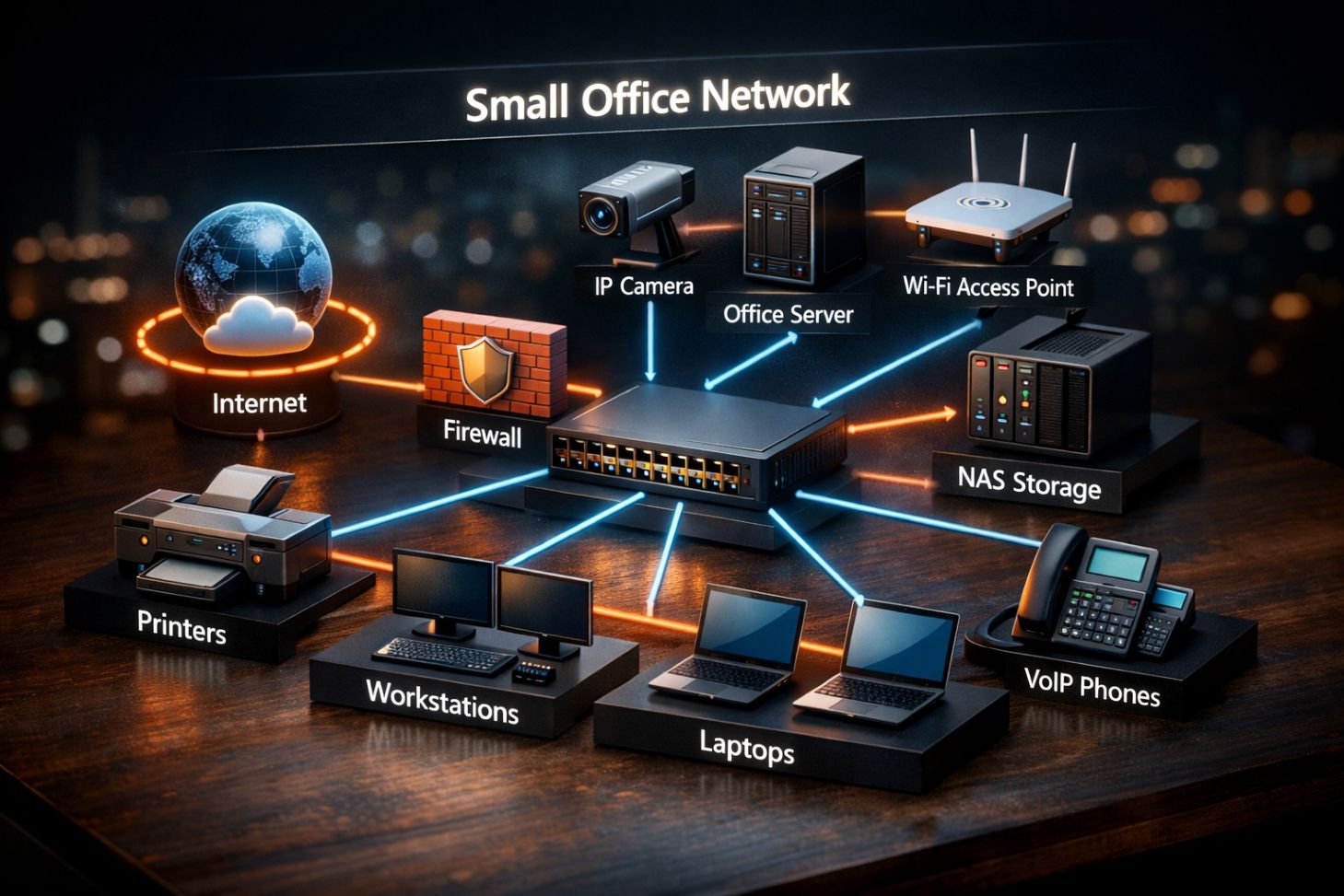 Network switch with organised cabling