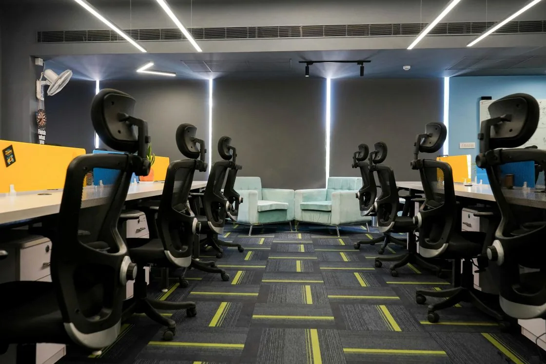 Small business owners working in a shared office space
